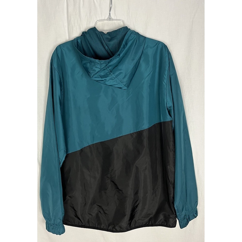 Russell Men's Medium Teal Black Colorblock Hooded Windbreaker Jacket - Picture 5 of 5